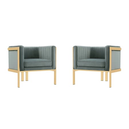 Manhattan Comfort Paramount Accent Armchair in Warm Grey and Polished Brass, PK2 2-AC053-GY